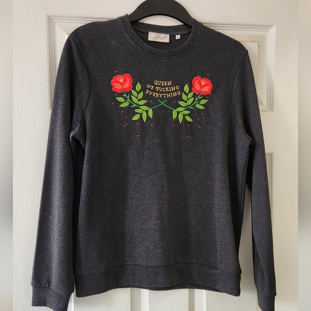 Women's Gray Sweater with Floral Design